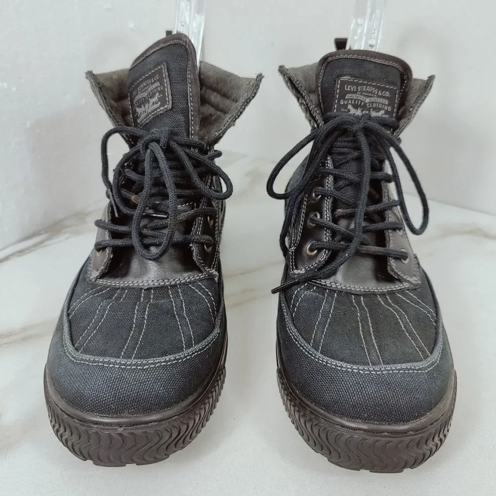 Levi's Men's Dayton Black Distressed Denim Lace Up Combat Boots, Sz 10.5